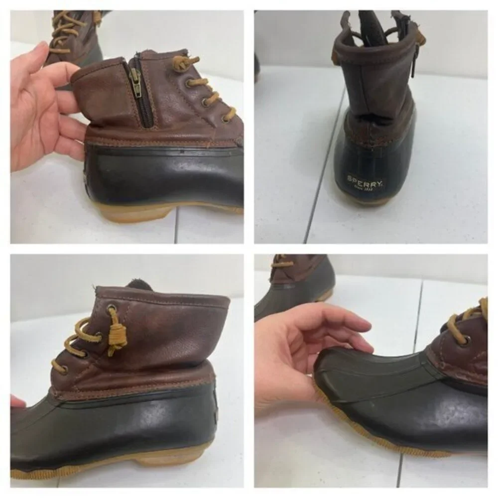 Sperry Saltwater Boot Brown girls‎ 5 Duck Boots Leather Youth Rain Kids